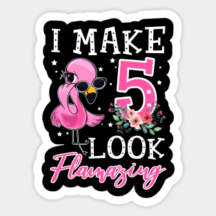 Kids I Make 5 Look Flamazing Flamingo Birthday T-Shirt Sticker